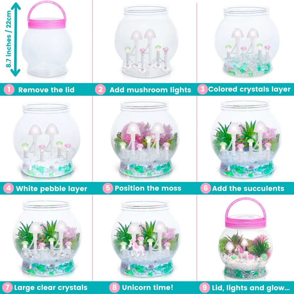 DIY Itsy Unicorn Terrarium Kit for Kids with LED Mushroom Lights