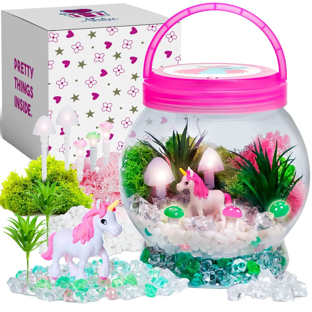 DIY Itsy Unicorn Terrarium Kit for Kids with LED Mushroom Lights