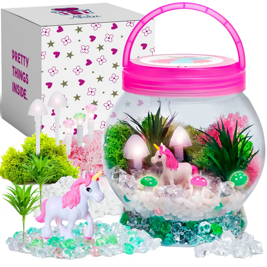 DIY Itsy Unicorn Terrarium Kit for Kids with LED Mushroom Lights